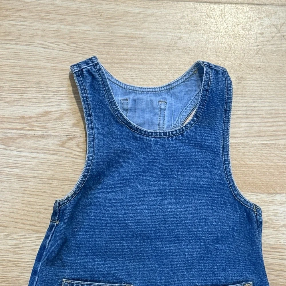 Vintage GUESS Denim Jean Jumper Dress Size 3T USA Made Classic 90s Blue